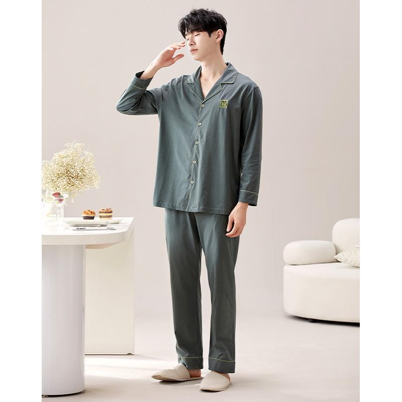Set Pijama Bumbac Bărbați la Modă Imprimeu Haine de Casă Mâneci Lungi Articole de Noapte Bărbați Cardigan Haine de Lounge Pijama Hombre
