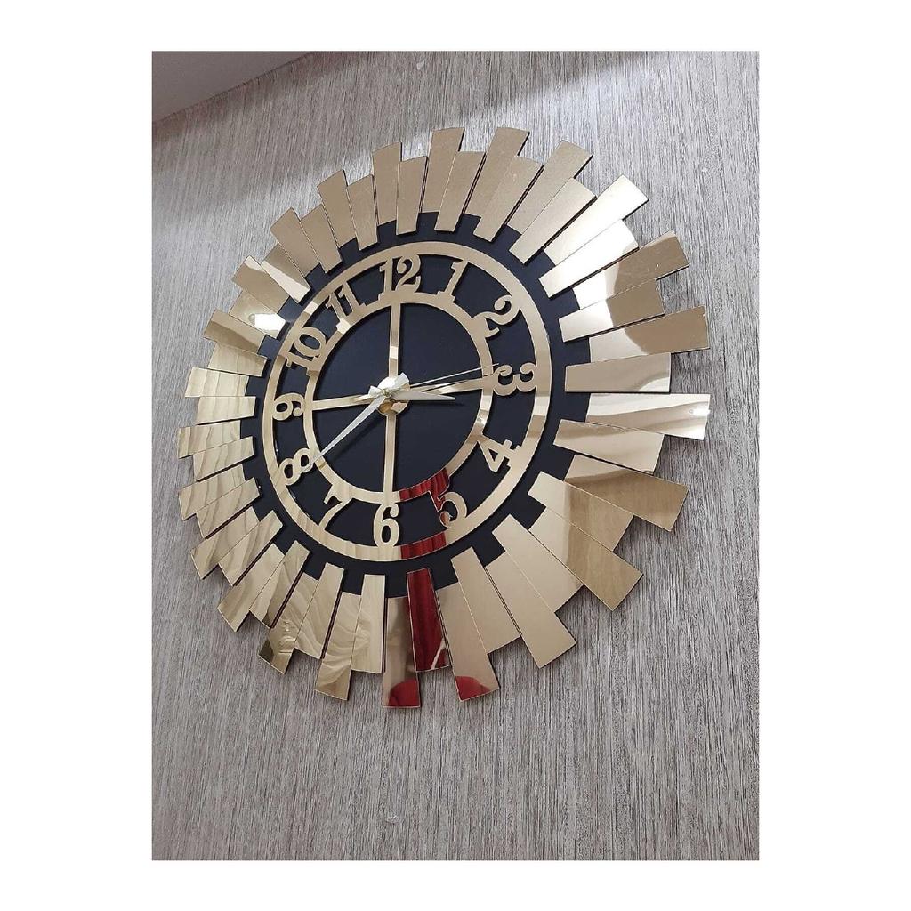 Stilvolle geprägte dekorative Wanduhr, luxuriöse goldgelbe Sonne, moderne Home-Office-Uhr, 40 x 40 cm