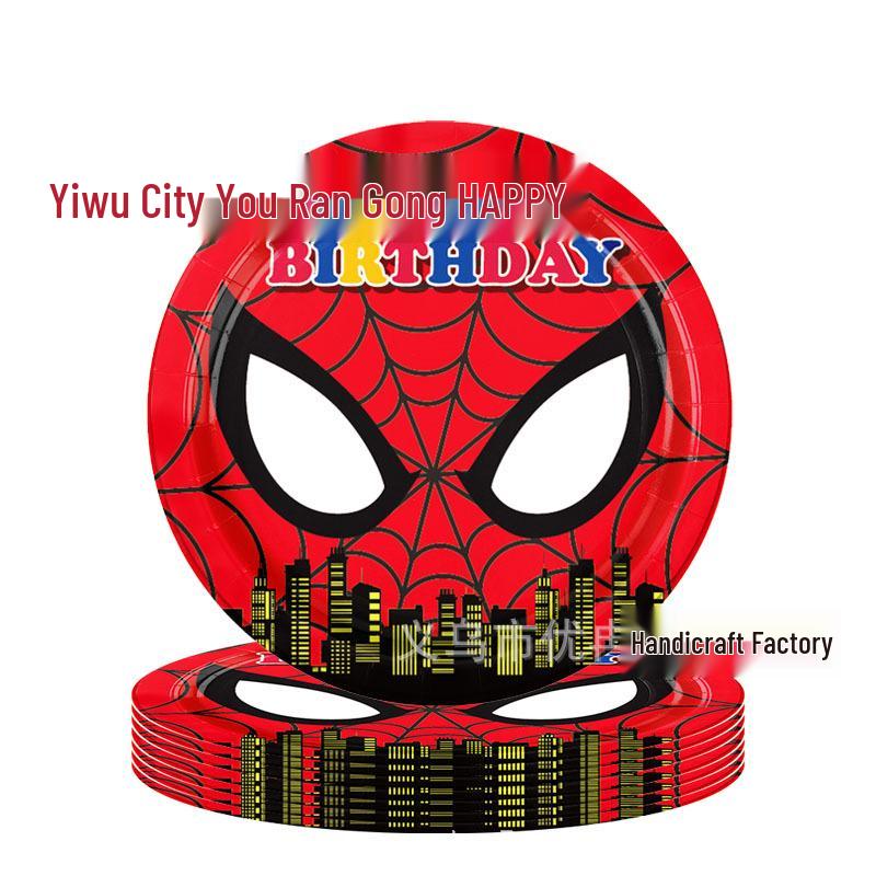 Spider-Man Themed Kids' Party Set: Disposable Plates, Napkins, Tablecloth, and Cutlery