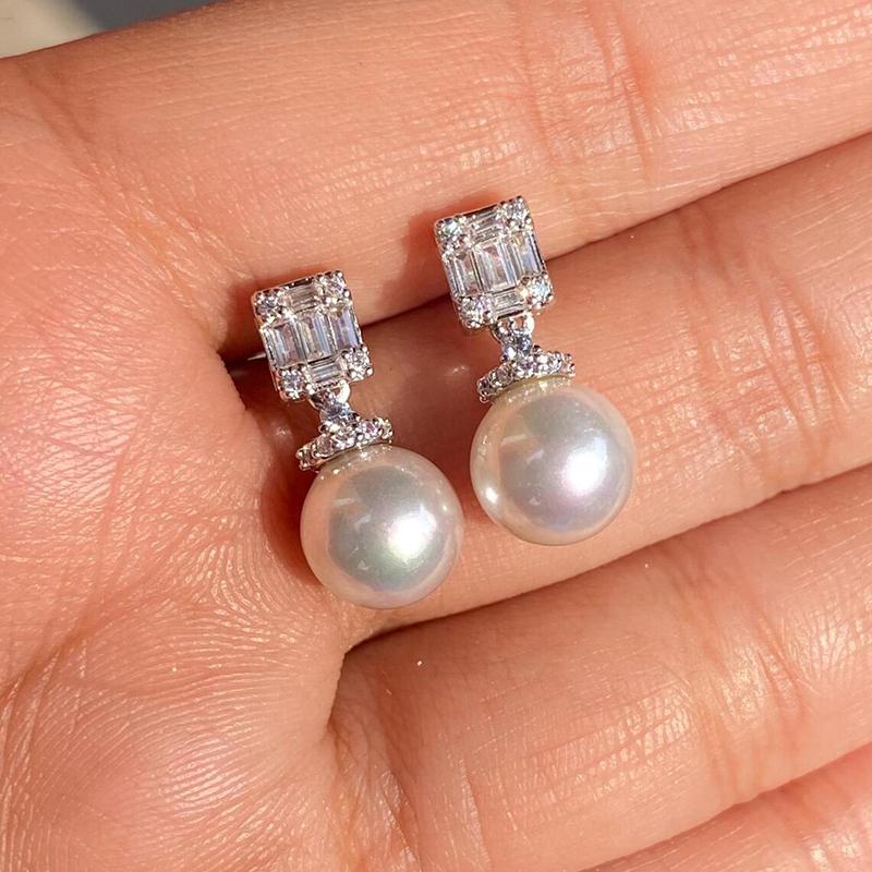 Xiaomi Huitan Sparkling Cubic Zirconia Geometric Drop Earrings for Women Elegant Wedding Imitation Pearl Bridal Elegant Trendy Jewelry