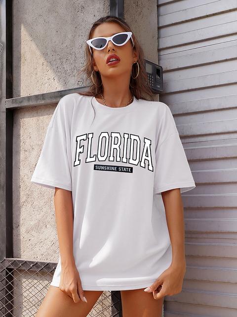 

Женские футболки с уличным городским принтом Флориды, летние брендовые хлопковые футболки высокого качества с короткими рукавами, свободные топы большого размера, повседневные футболки M