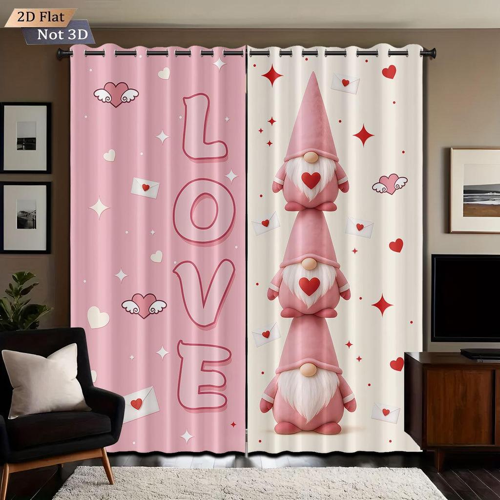 Valentine's Heart Digital Print Blackout Curtains, Customizable Polyester with High-Precision Sun Protection.