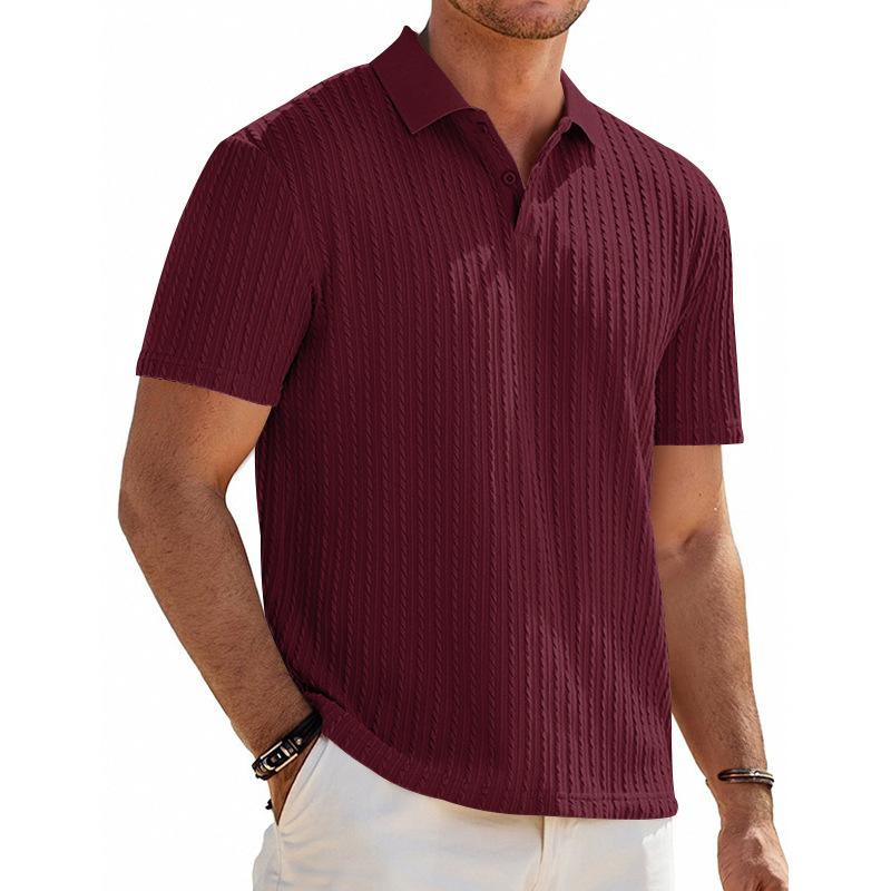 Men's Snake Bone Pattern Stretch Texture Polo Shirt, Summer Knit Jacquard Casual Short Sleeve Polo for Men