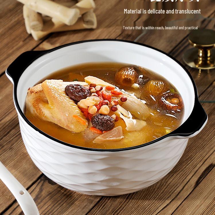 10.5" Double-Ear Ceramic Sauerkraut Fish Bowl - Large, Anti-Scald, with Lid