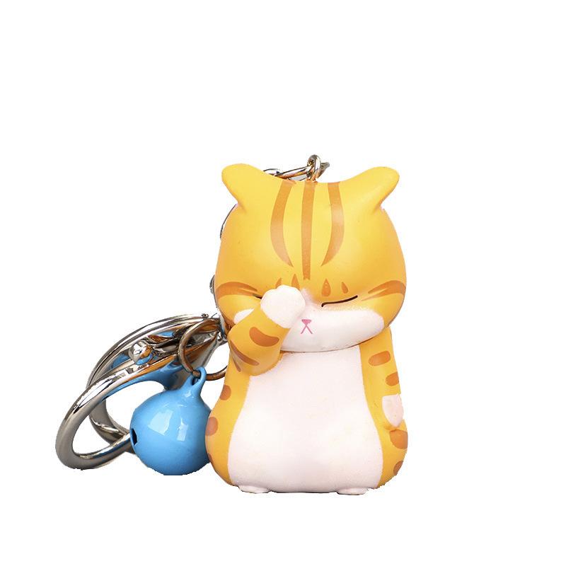Cute Cat Keychain Shy Cat Figurine Bell Pendant Bag Charm Small Gift Couple Family Keychain Pendant