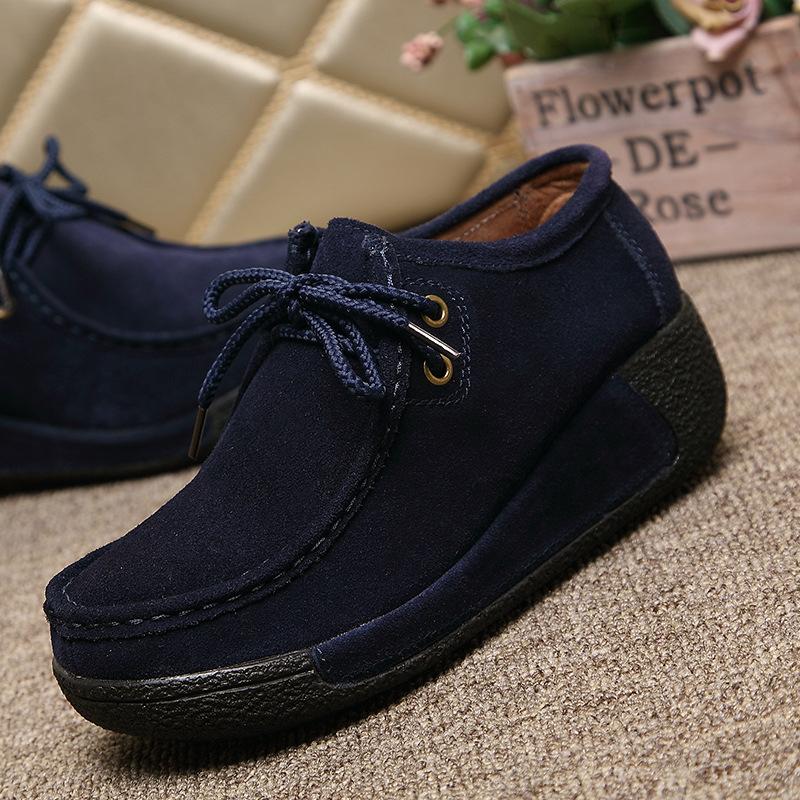 Damen Echtleder Ballerinas Plateau Loafers Damen Creepers Schnürer Fahrmokassins Damen Freizeitschuhe Sapato Feminino