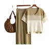 Western Style New Knitted Stripes Top Skirt Two-piece Set Knitted Top and Skirt Set