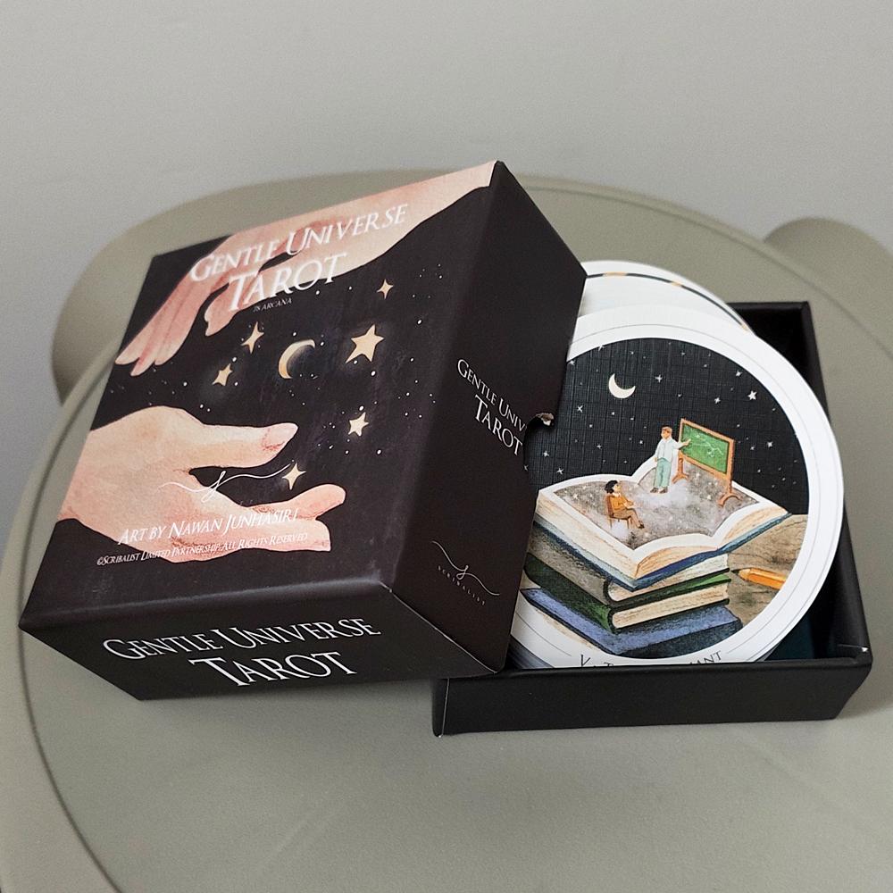 Gentle Universe Tarot Deck 78 Pcs Round Circular Tarot Cards Watercolor Art Witchcraft in Rigid Box, Double-embossed 8.8*8.8cm