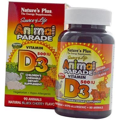 Vitamin D für Kinder, Animal Parade Vitamin D3 500 Children`s, 90 Tabletten Kirsche (36375026)
