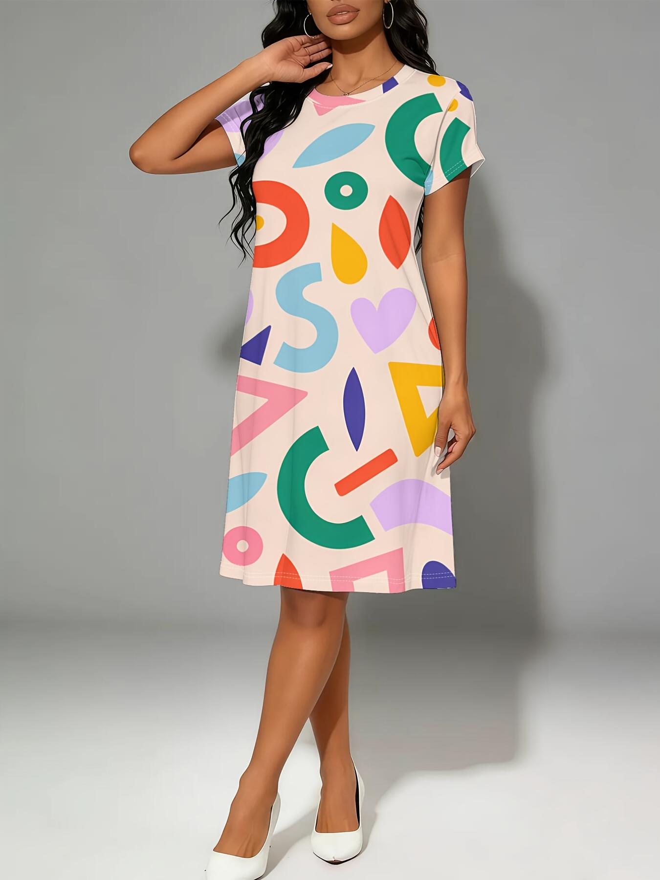 

Women s Memphis T-Shirt Dress - Short Sleeve Round Neck Casual Dress with Iconic Memphis Graphic. Spring Summer Outfits Suitable for Daily Wear. Dates 8XL дубильна кора