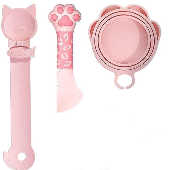 Auslaufsicherer Katzenfutterdosenöffner & Silikonlöffel-Set