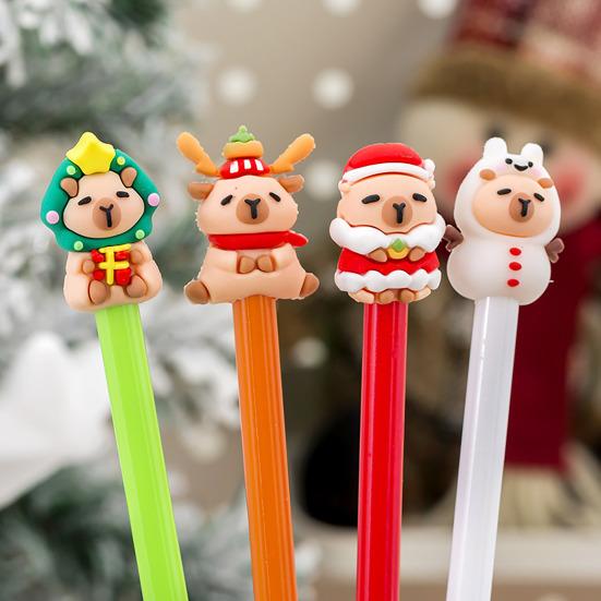 4Pcs Christmas Gel Ink Pens Cartoon Snowman Deer Design Smooth Writing Comfortable Grip Kids Pens Christmas Party Favors