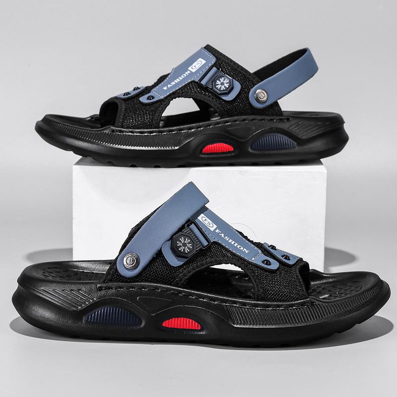 

Sandals men s new summer breathable beach shoes step on shit feeling one shoe two wear men s thick-soled cool slippers casual trendy slippers 44 синий