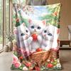 Three Kittens with Strawberries Theme blanket Lightweight Warm Flannel Blanket Decorative Throw Blanket for Home Decoration