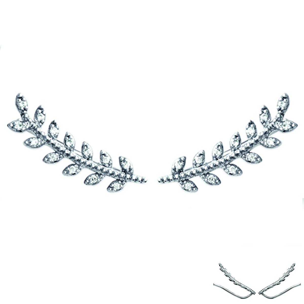 

Les Trésors De Lily [Q4164] - Серебряные контурные серьги Epi de Blé серебристо-белого цвета (с родиевым покрытием) - 23x5 мм