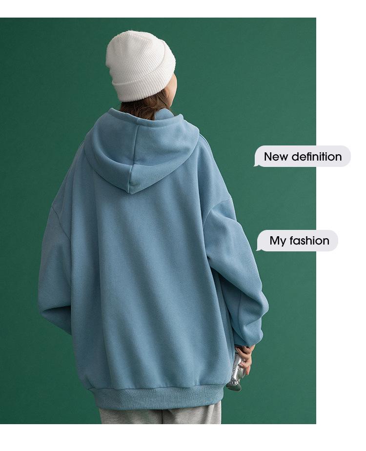 Plus Size Solid Color Korean Style Hooded Sweatshirt - Loose Mid-Length Pocket Jacket for Autumn/Winter