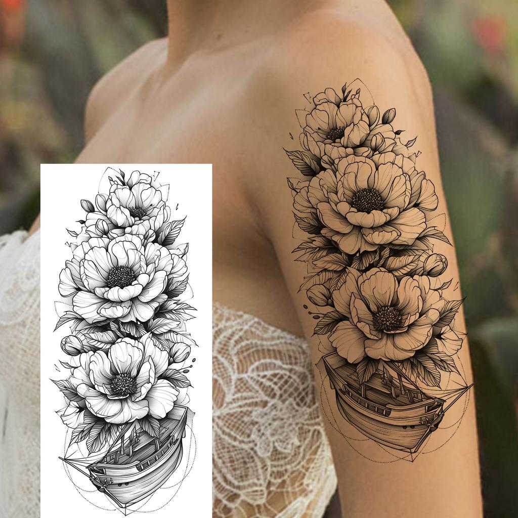 1 Sheet Sketch Flower Animals Temporary Tattoos For Women Long Lasting Waterproof Elephant Turtle Fake Tattoo Body Art Stickers