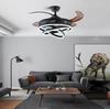 Modern Living Room Ceiling Fan with Lights Intelligent Ceiling Fan Retractable Blades LED Light Remote Dimming Home Decoration