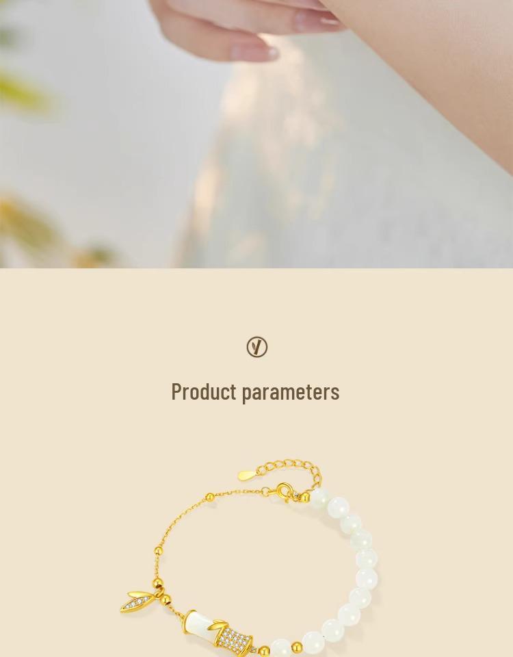 Bamboo Hetian Jade Sterling Silver Bracelet for Women – Elegant Beaded Christmas Gift