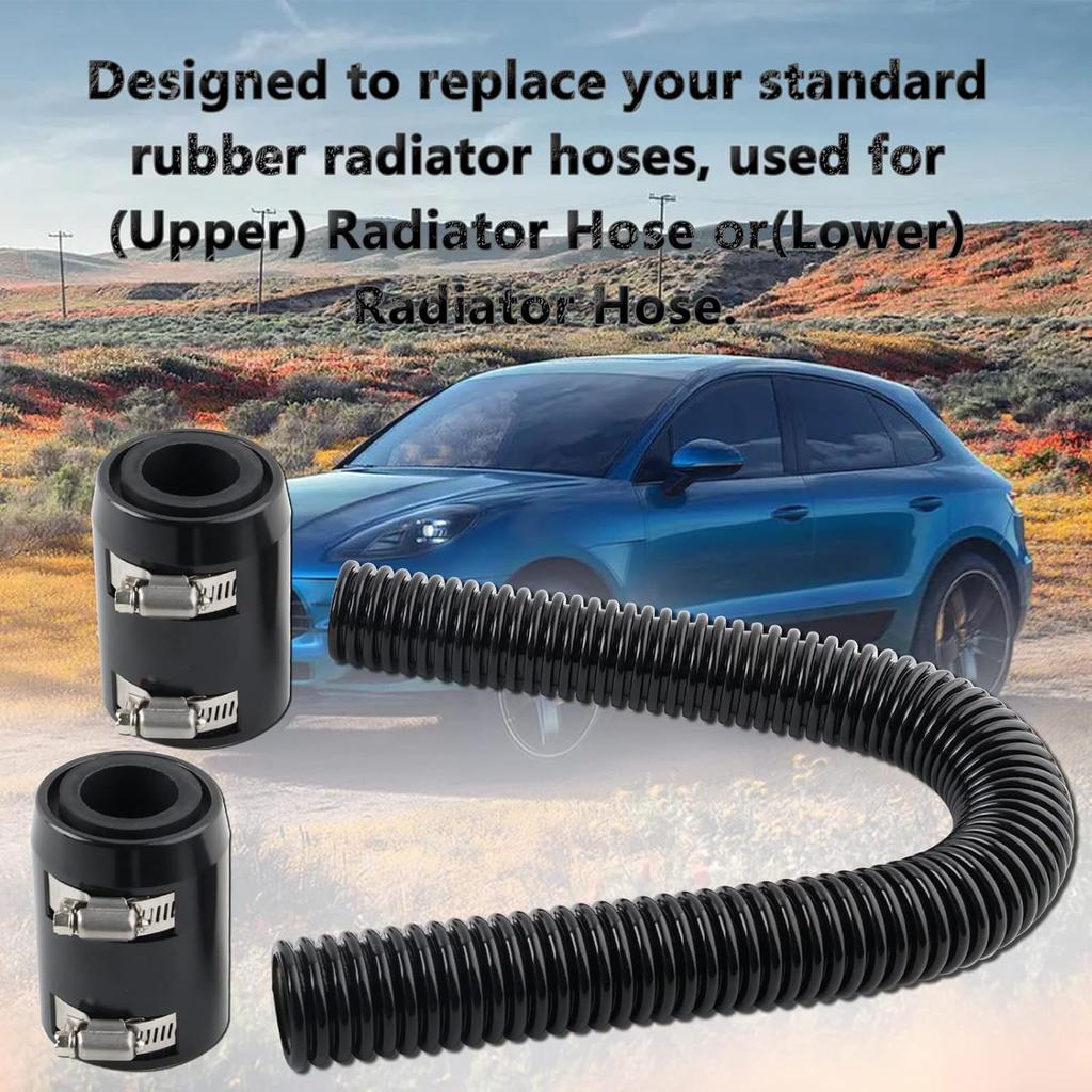Universal 24" Flexible Radiator Hose Stainless Steel Universal Water Hoses Adapter Coolant Radiator Hose Kit Could be Used with 1-1/4", 1-1/2",