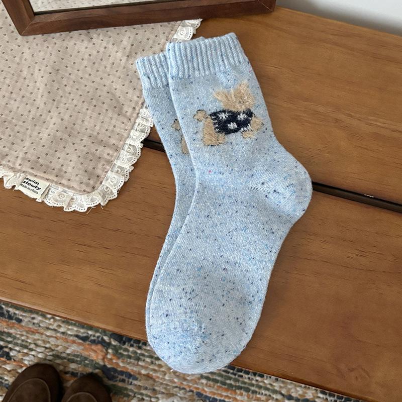 Wool socks autumn and winter tube socks Japanese warm winter cute cartoon dressing puppy stacking socks