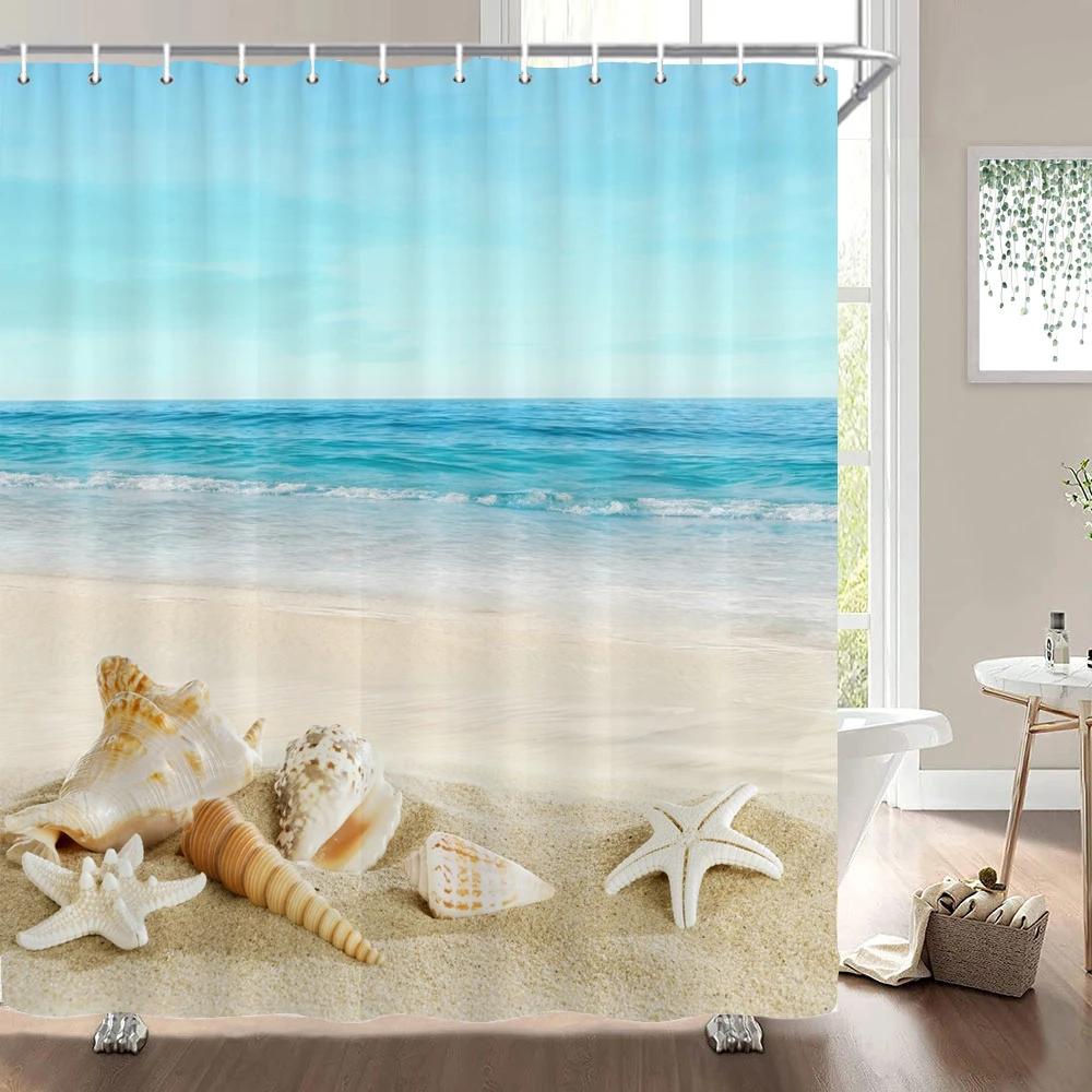 3d Strand Landschaft Duschvorhänge Meer Ozean Mittelmeer Badezimmer Vorhang Wasserdichte Stoff Dekoration 180*240 cm Bad Vorhang