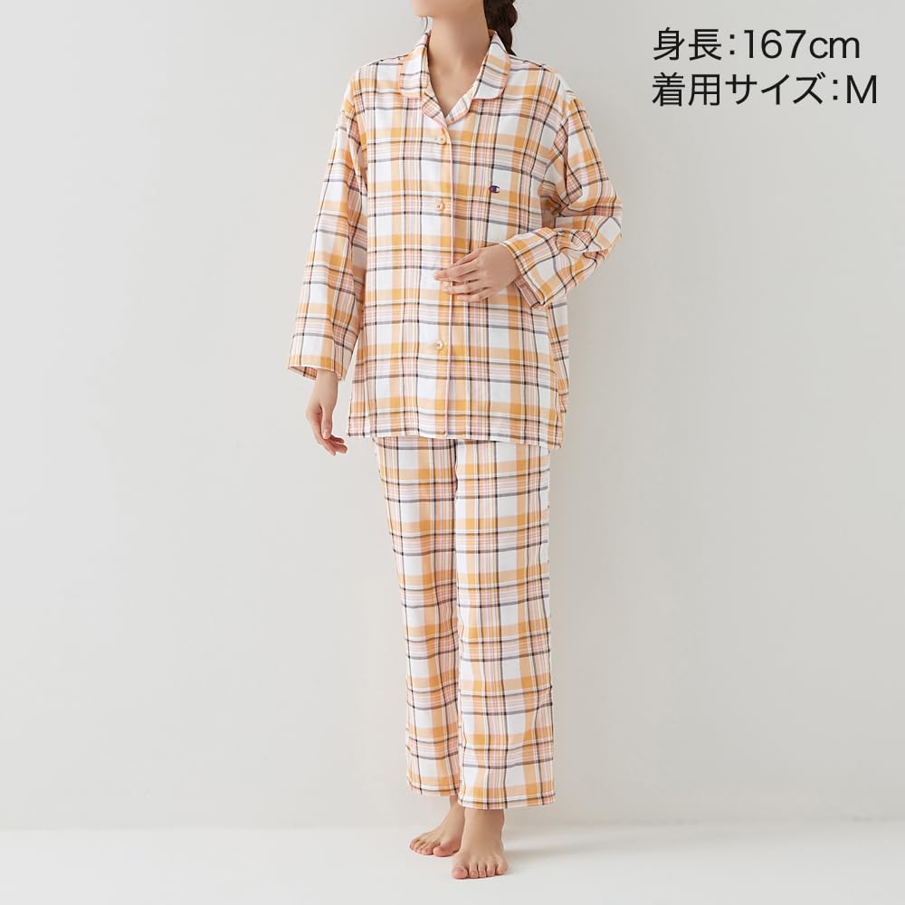 Champion Long Sleeve Loungewear with Dyed Double OD4224 Women's Gauze, Red,