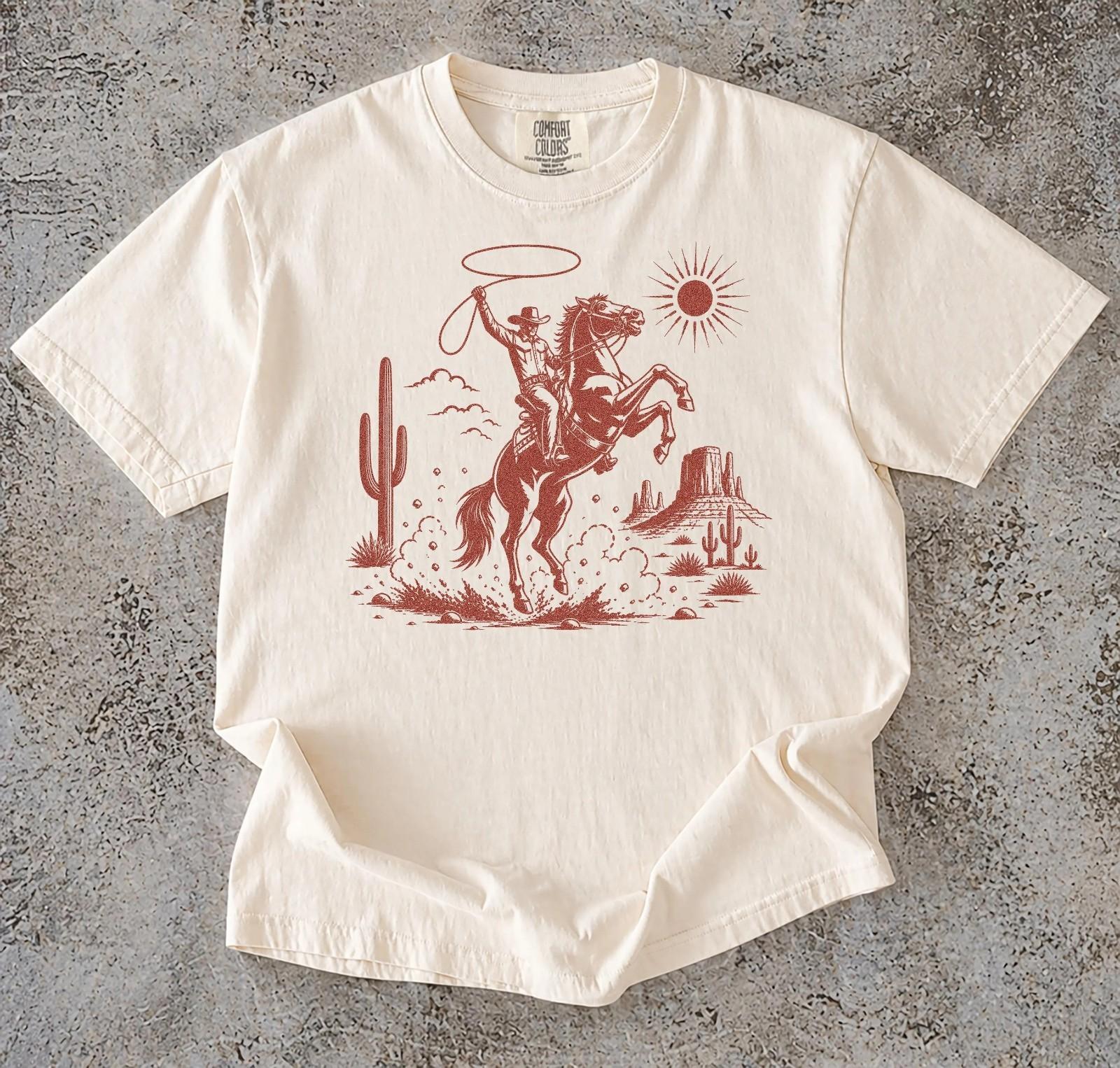 Vintage Cowboy Desert Scene Western Rodeo Unisex T-Shirt M