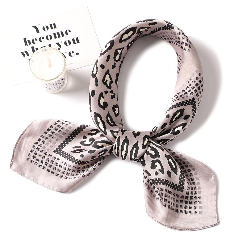 European and American Classic Leopard Print Scarf Simulation Silk Small Square Scarf Women's Professional Scarf Large Grid Simple and Versatile Small