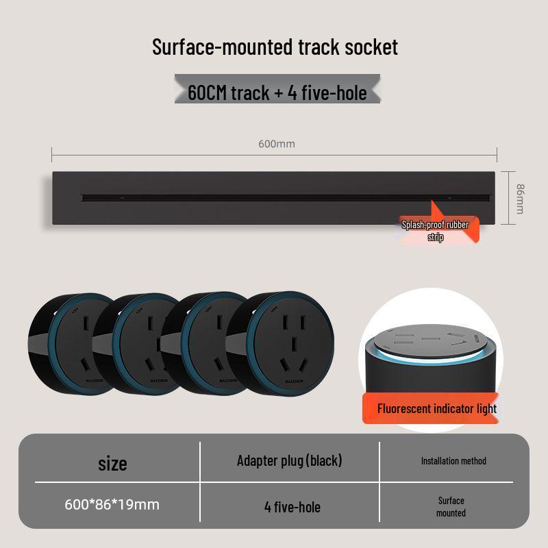 Movable Surface-Mounted Wireless Track Socket for Kitchen Island