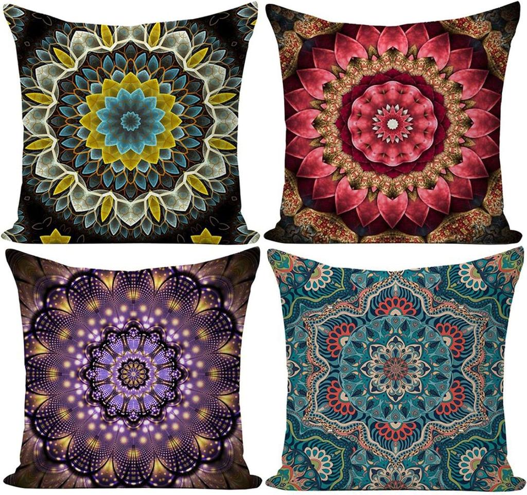 Fashion Bohemian Pattern Throw Pillow Covers Square Decorative Cushion Case For Sofa Bench Car Bed 18 X 18 Inch Set Of 4