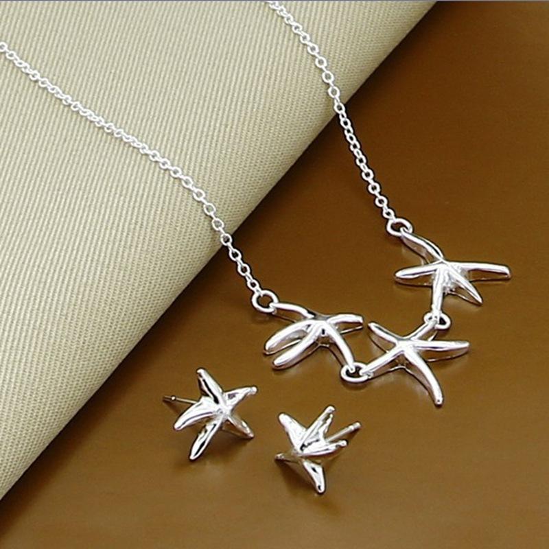925 Sterling Silver Starfish Necklace Earrings Set Birthday Party Anniversary Gift Suitable for Women's Daily Wear