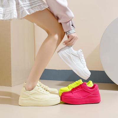 PU Leer Casual Sneakers voor Dames Comfortabele Slip-On Wandelschoenen Vetersluiting Chunky Platform Tennisschoenen Dames Lichtgewicht Hardloopsneakers