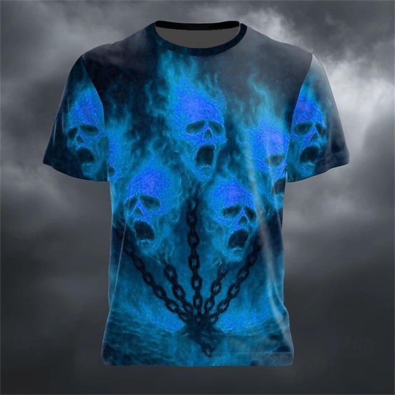 Halloween Men's 3D Skull Short-Sleeve T-Shirt Spooky Club Party Street Style Short-Sleeve Casual Loose-Fitting Men's Top