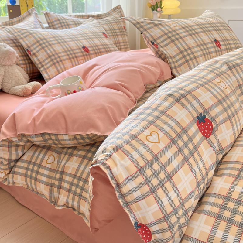 Soft 100 Percent Washed Cotton Blue Plaid Duvet Cover Set King Queen Size Comforter Cover And Sheet Bedding