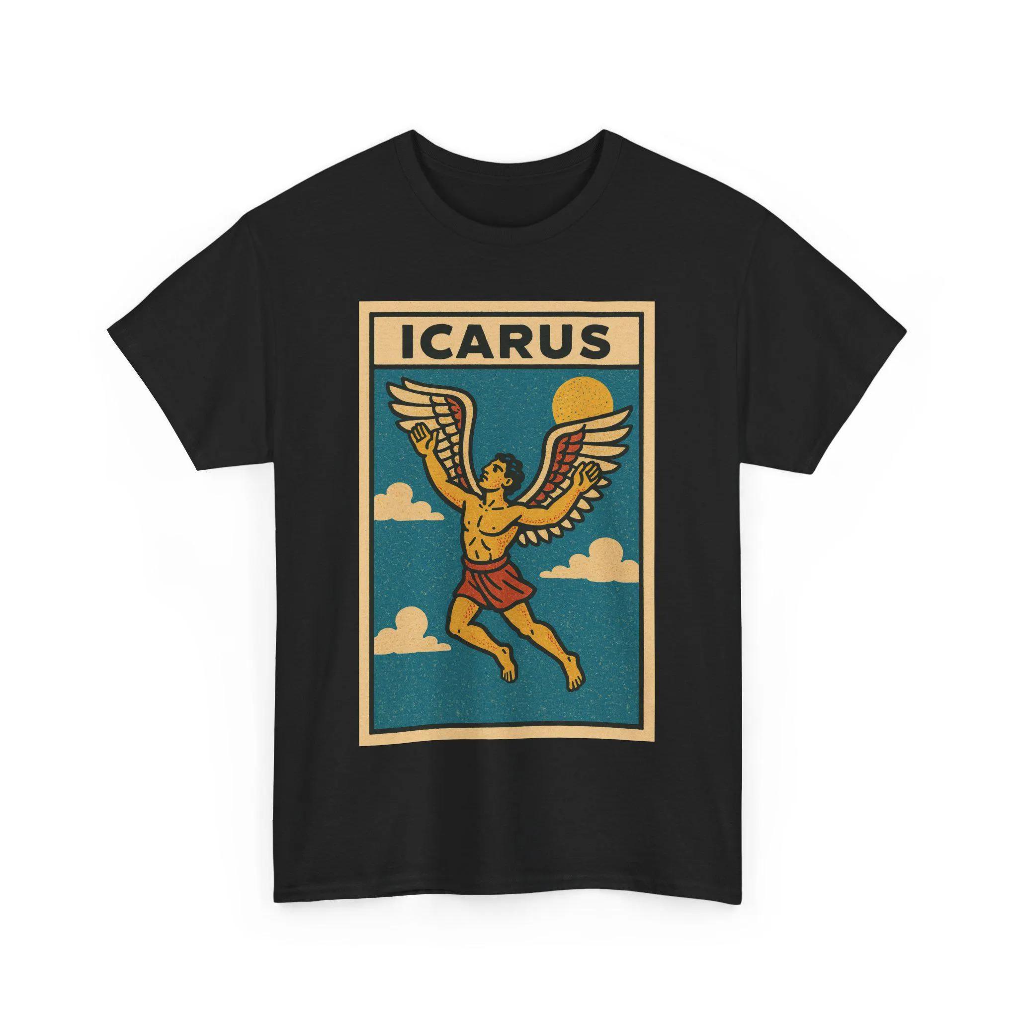 

Мужская футболка Icarus Retro Comic Унисекс Винтажная с графикой греческой мифологии Смелая футболка в стиле павшего героя Подарок для него Трагическая слава Юмор 4XL