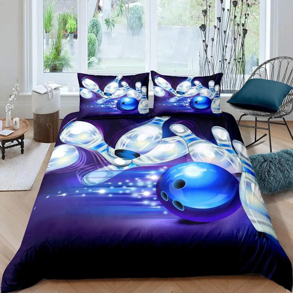 Men Bowling King Queen Duvet Cover Sports Competition Bedding Set Ball Games Starry Sky Comforter Cover Polyester Quilt Cover