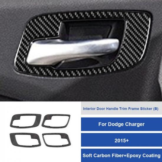 4pcs Carbon Fiber Door Handle Bowl Frame Cover Trim for Dodge Charger 2015-