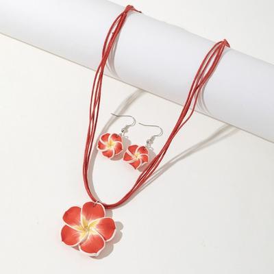 Soft Clay Plumeria Flower Jewelry Set Matching Earrings Bohemian Style Flower Earrings Set Plumeria Flower Design