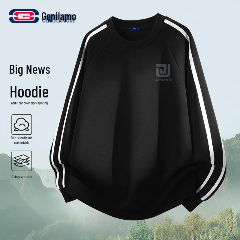 GENIOLAMODE Men's Simple Color Block Crewneck Sweatshirt