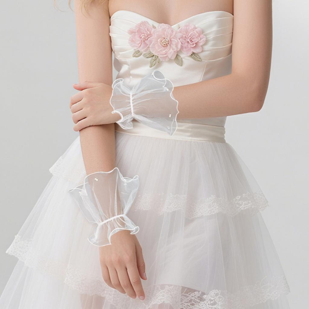 1Pair Sheer Detachable Cuffs Mesh Fake Flared Sleeves Tulle False Cuffs For Women Performance Runway Show Dress Accessories
