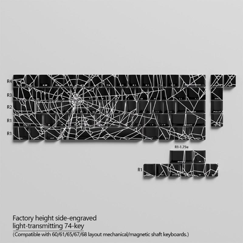 64/74 Tasten Transluzente Tastenkappen Spinnennetz Seitenaufdruck Hintergrundbeleuchtet Durchscheinende Tastenkappen für 60 61 63 64 65 67 68 Tastaturen