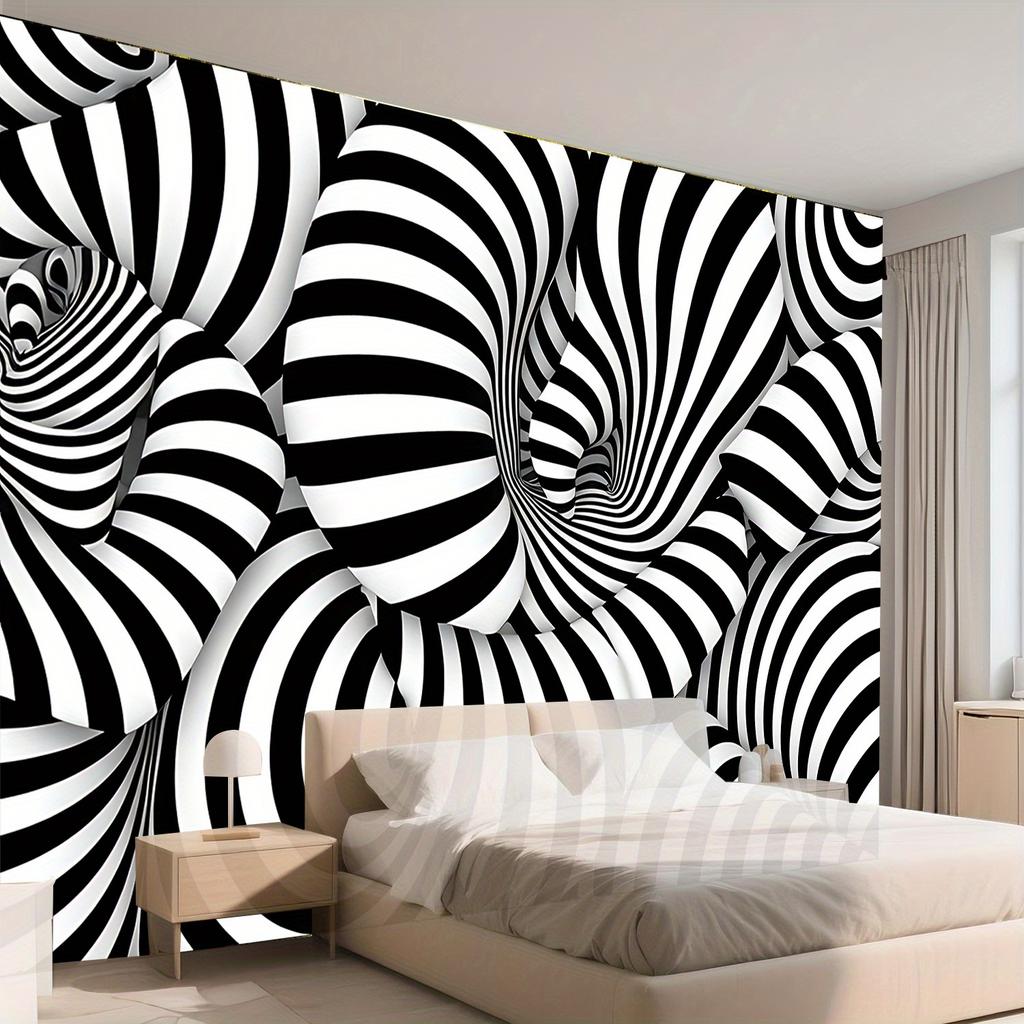 Stereo Spiral Tapestry Wall Hanging Black White Stripe Optical Illusion Hypnosis Art Fabric Poster For Living Room Bedroom Home