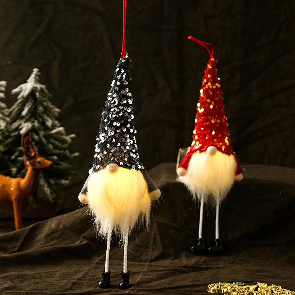 Christmas Tree Ornaments with Lights, 1pc Glowing Plush Gnomes Santa Elf Xmas Hanging Decorations Christmas Hanging Pendant