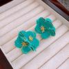 Dripping oil blue flower earrings high sense temperament versatile new stud earrings fashion Internet celebrity niche earrings women