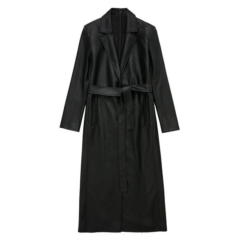 

Women s Kaslead Shoelace Long Trench Coat Black S