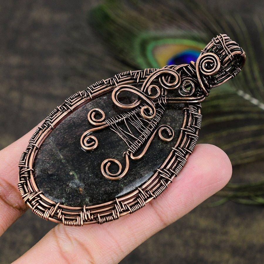 Black Rutile Handmade Copper Wire Wrap Jewelry Pendant 3.51 H7e11