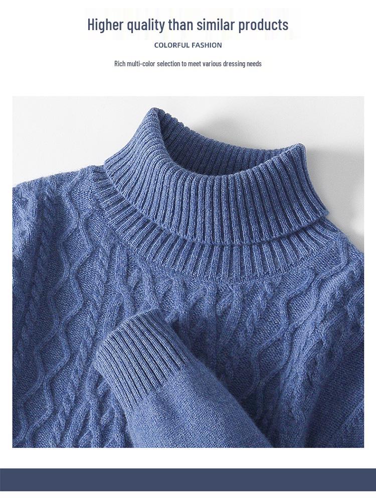 Men's High Neck 100% Wool Sweater - Thick, Cozy Knit for Casual or Business Wear