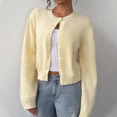 Langärmliger Strickpullover, Damen, Herbst/Winter 2025, Strickjackenjacke, Kurz, Locker, Figurbetonendes Oberteil