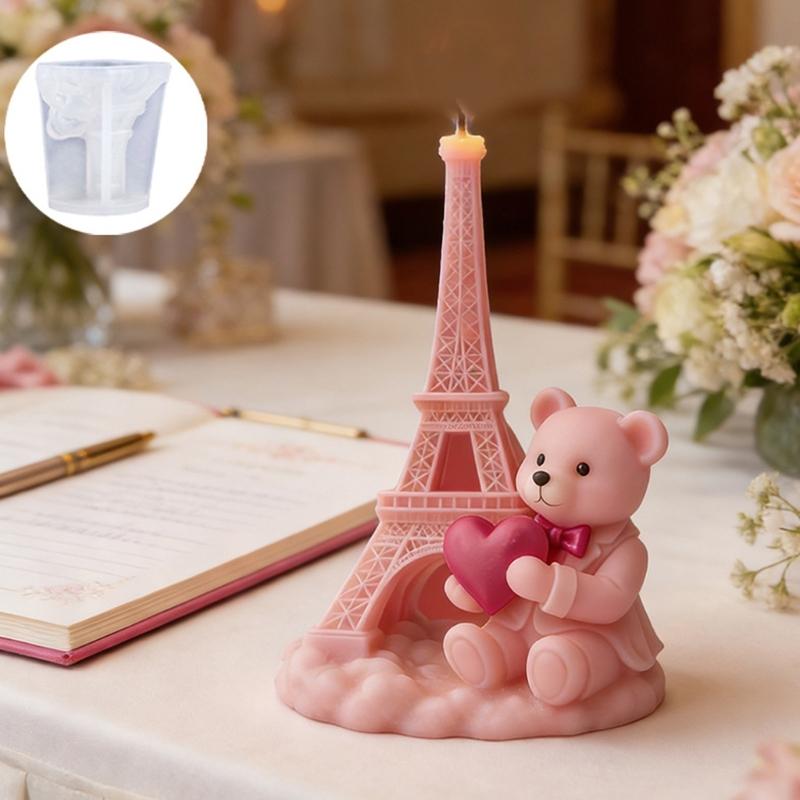Moldes de Silicone para Velas Urso Amor Torre Resistente ao Calor Fácil Desmoldagem Para Fazer Velas Sabão Presente Dia dos Namorados